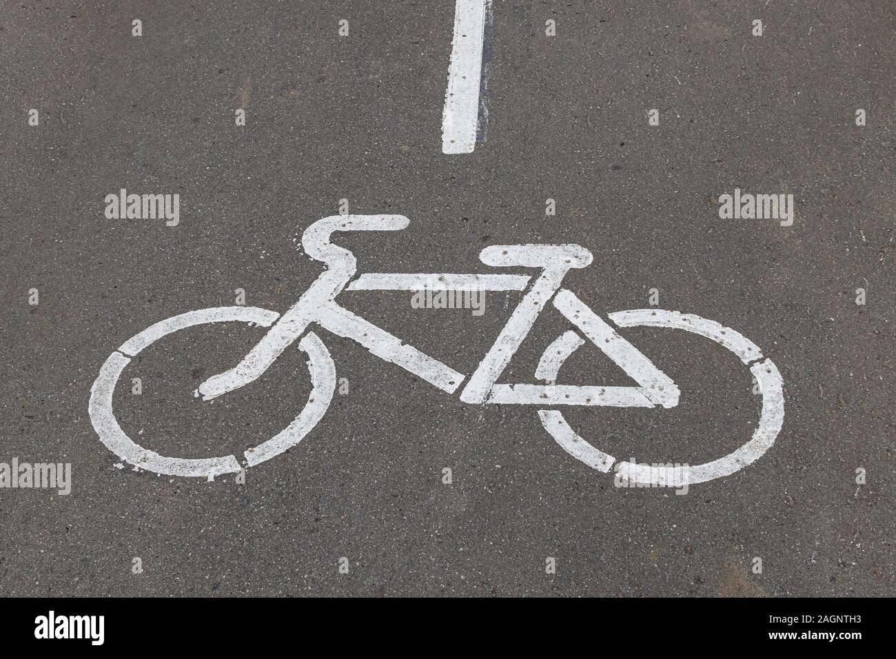 Signal de voie cyclable, peint en blanc sur la route d'asphalte Banque D'Images
