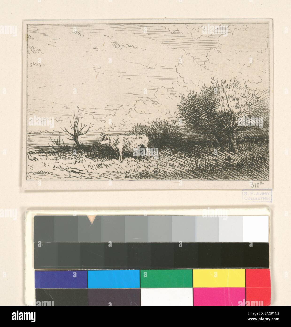 Holdings contrôlés à l'exemplaire de l'Oeuvre de Ch. Jacque catalogue de ses eaux-fortes et pointes sèches / dressé par J.J. Guiffrey. Fait partie d'eaux-fortes et pointes sèches par Charles Jacque dans Samuel Putnam Avery Collection. Citation/Référence : G310[(I/II)] ; Paysage. Banque D'Images