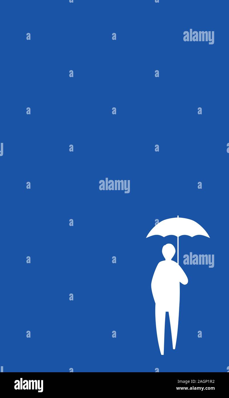 Une personne à pied avec un parapluie dans le fond bleu Illustration de Vecteur