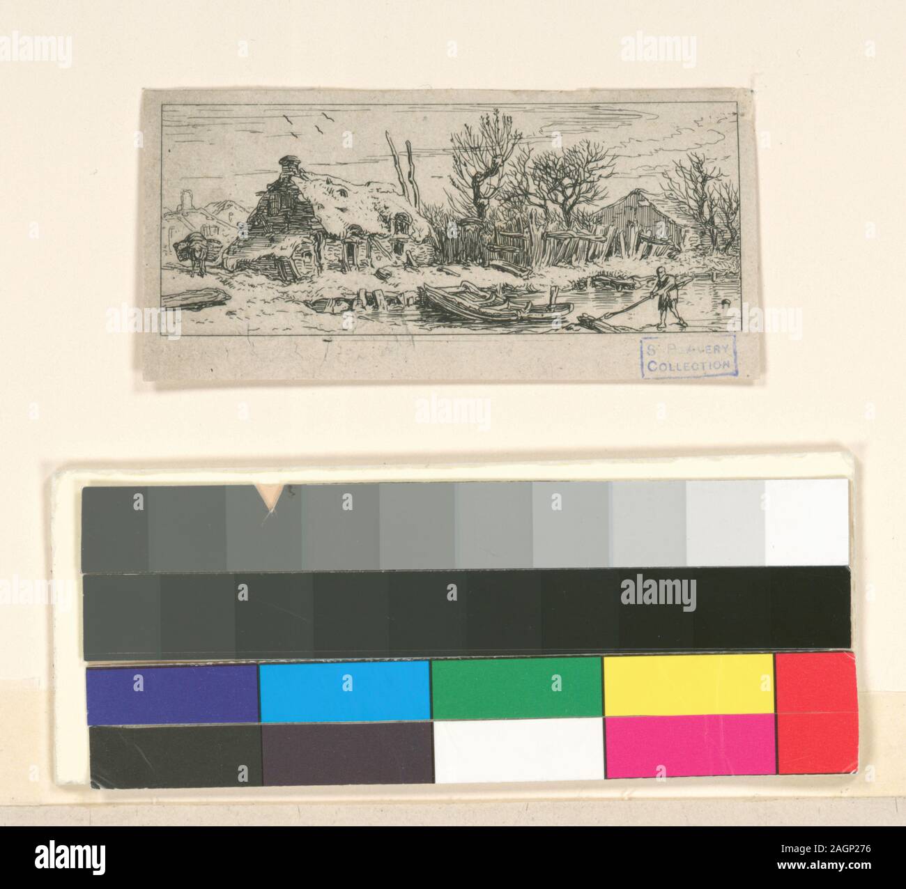 Titre et date de l'Oeuvre de Ch. Jacque catalogue de ses eaux-fortes et pointes sèches / dressé par J.J. Guiffrey. Holdings vérifiés dans l'Oeuvre de Ch. Jacque catalogue de ses eaux-fortes et pointes sèches / dressés par J.J. Guiffrey. Fait partie d'eaux-fortes et pointes sèches par Charles Jacque dans Samuel Putnam Avery Collection. Citation/Référence : G50[(I/II)] ; Paysage. Hiver. Banque D'Images