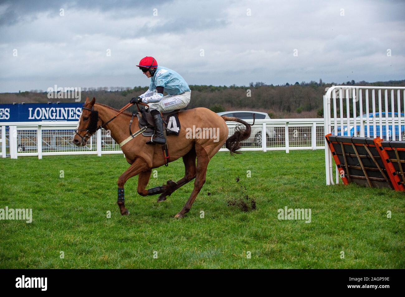 Week-end de course de la famille Noël d'Ascot, Ascot Racecourse, Berkshire, Royaume-Uni. 20 Décembre, 2019. Jockey Cillin Leonard remporte la mise en liberté sous condition des matériaux Thames Jockeys Handicap Course de haies (classe 3) sur l'M. Muldoon (IRE), Propriétaire Foxtrot Course, Formateur Dr Richard Newland, Droitwich, éleveur de Mrs B Byrne et commanditaire du Foxtrot Course organisé. Photo : Alamy/Maureen McLean Banque D'Images