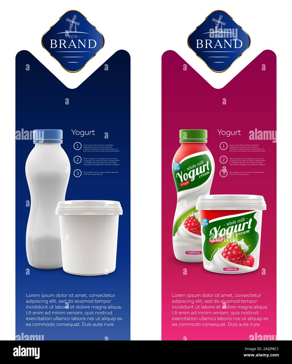 Yaourt framboise toute nouvelle annonce flyer design pour le lait, yaourt ou crème de marque produit ou design publicitaire, affiche, dépliant, brochure Illustration de Vecteur