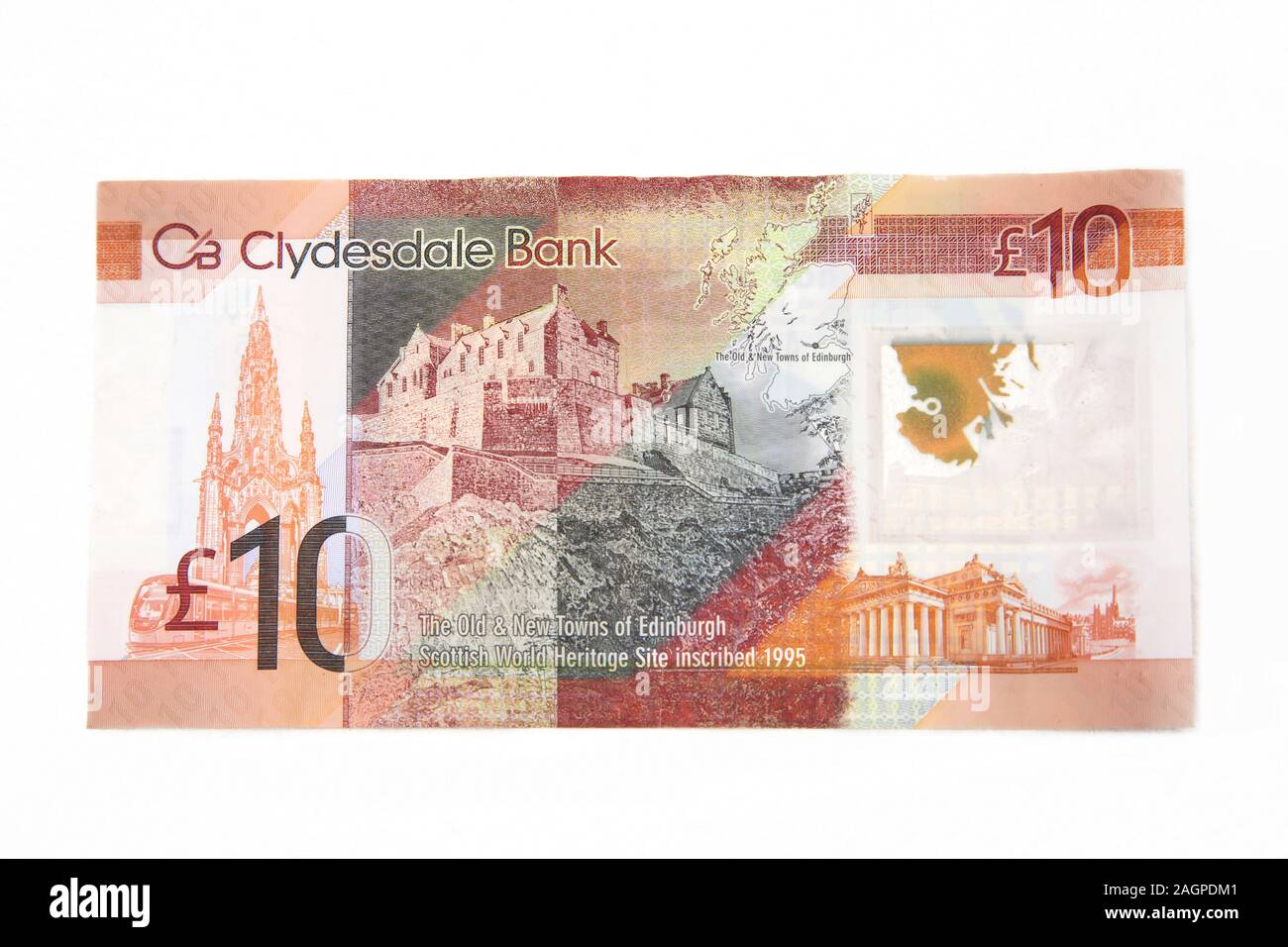 La vieille et nouvelle Ville d'Édimbourg, à l'endos de Clydesdale Bank 10 Pound Note Banque D'Images