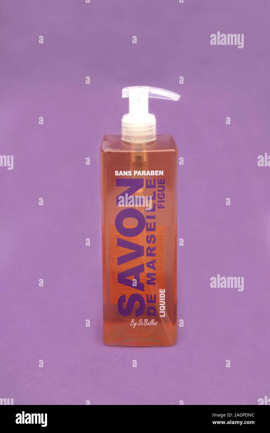 Le français du savon liquide Savon de Marseille Sans parabens Banque D'Images