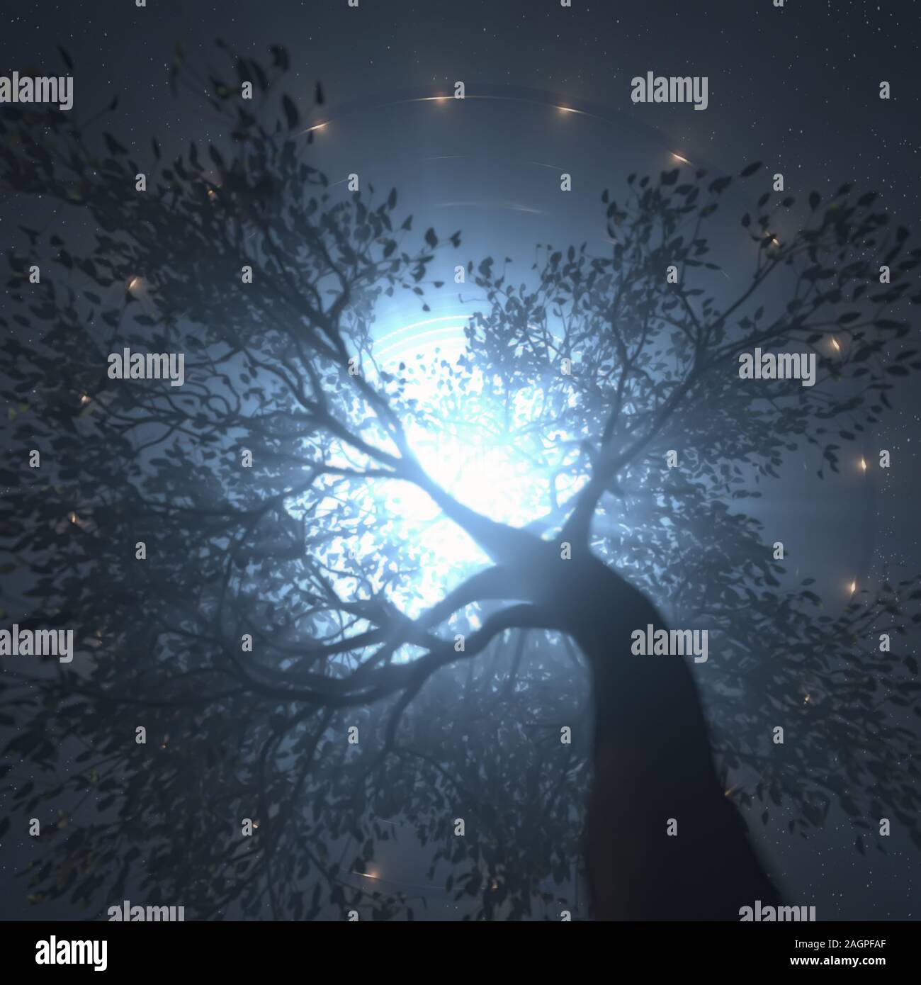 Ovni (objet volant non identifié), illustration de l'arbre ci-dessus. Banque D'Images
