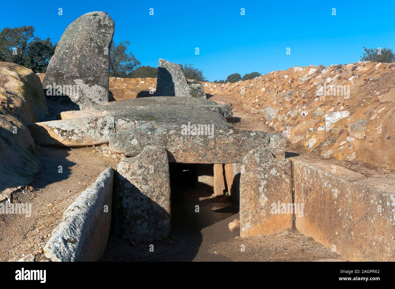 Dolmen de Lacara (entre 3000 et 4000 avant J.-C.), Merida, Badajoz, Estrémadure, Espagne, Europe. Banque D'Images