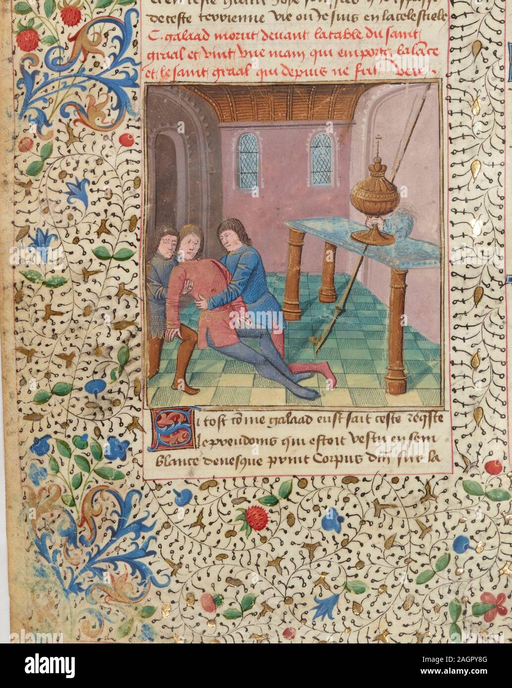 Compilation arthurienne de Micheau Gonnot. Gautier Map, la Queste del Saint-Graal, La Mort le Roi Artu. Musée : BIBLIOTHÈQUE NATIONALE DE FRANCE. Auteur : Évrard d'Espinques. Banque D'Images