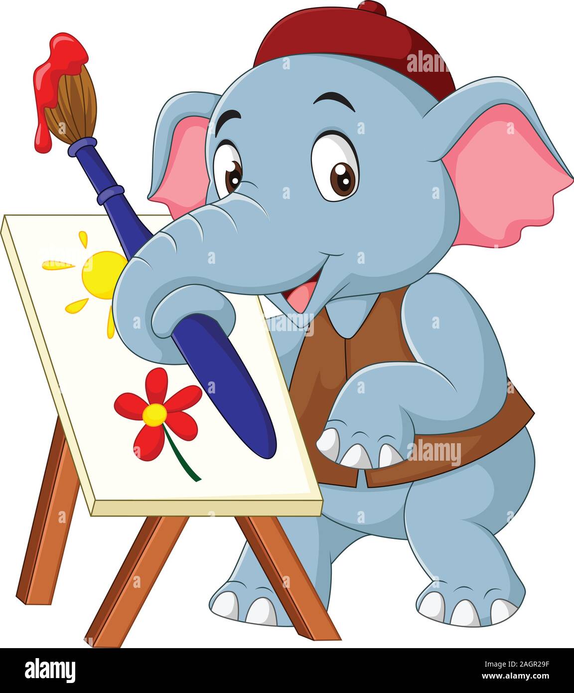 Cute Cartoon avec pinceau peinture d'éléphant Illustration de Vecteur