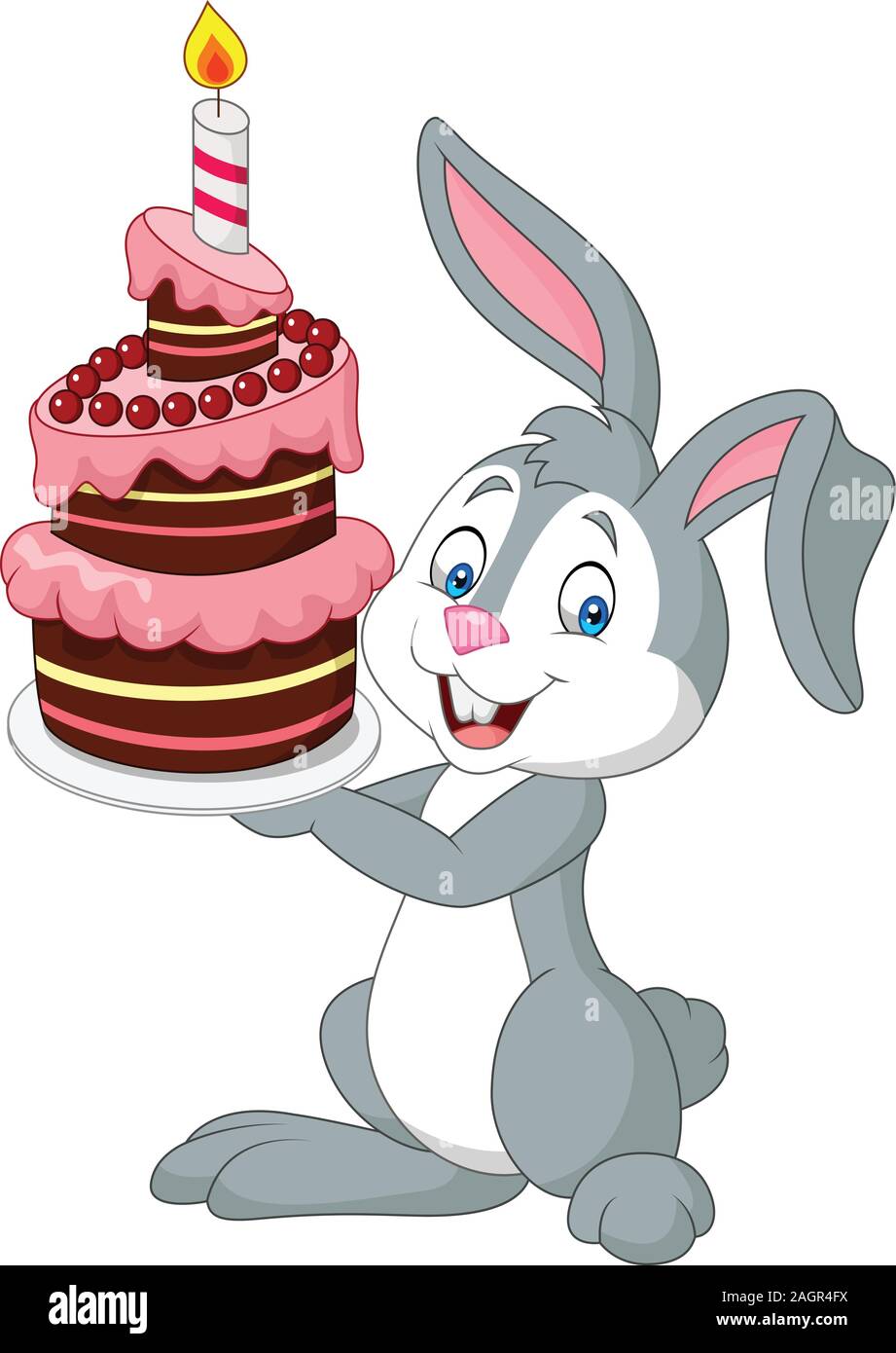 Lapin cartoon holding birthday cake Image Vectorielle Stock - Alamy