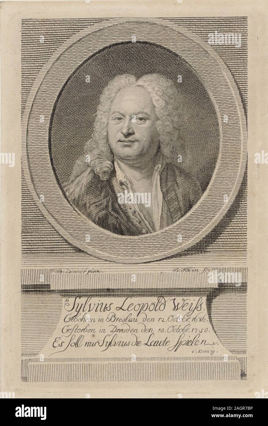 Portrait de Sylvius Leopold Weiss (1686-1750). Musée : collection privée. Auteur : Balthasar Denner. Banque D'Images
