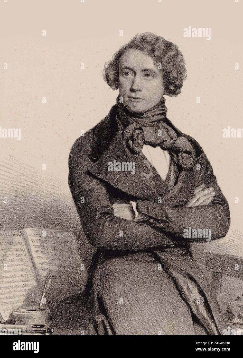Portrait de la violoncelliste et compositeur Adrien-François Servais (1807-1866). Musée : collection privée. Auteur : Charles-Louis Baugniet. Banque D'Images