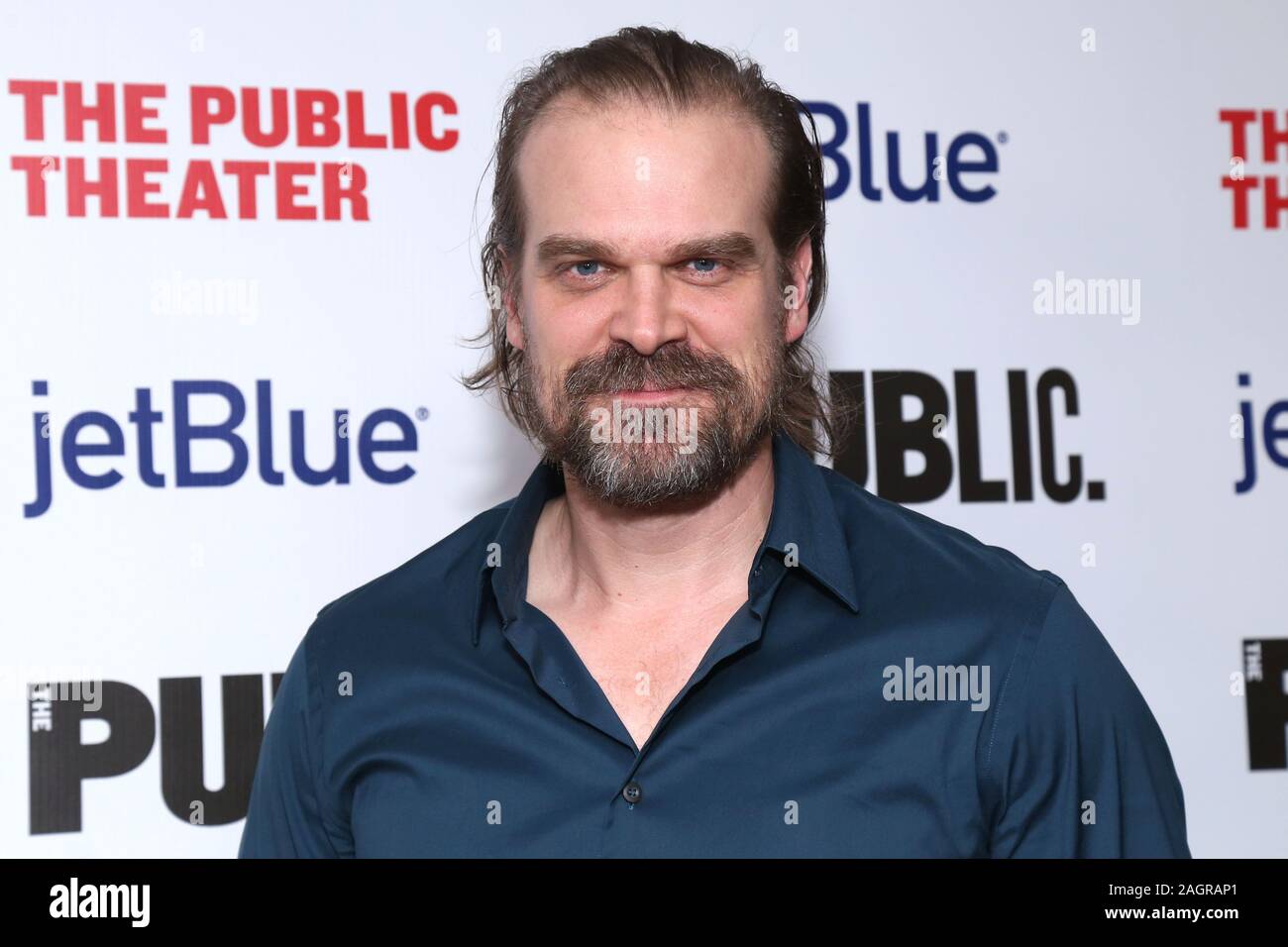 Party d'ouverture d'une salle lumineuse appelée journée au théâtre public. Avec : David Harbour, du Stranger Things show Netflix Où : New York, New York, United States Quand : 20 Nov 2019 Crédit : Joseph Marzullo/WENN.com Banque D'Images