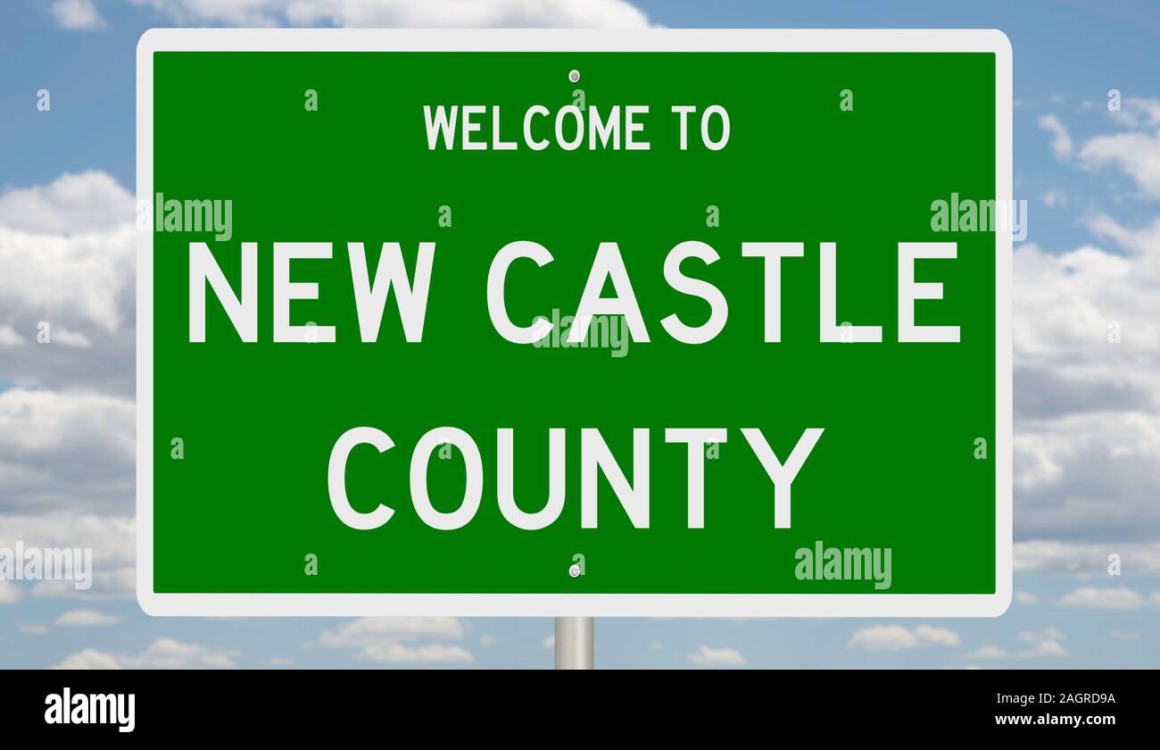 D'un rendu 3d vert panneau routier de New Castle Comté Banque D'Images