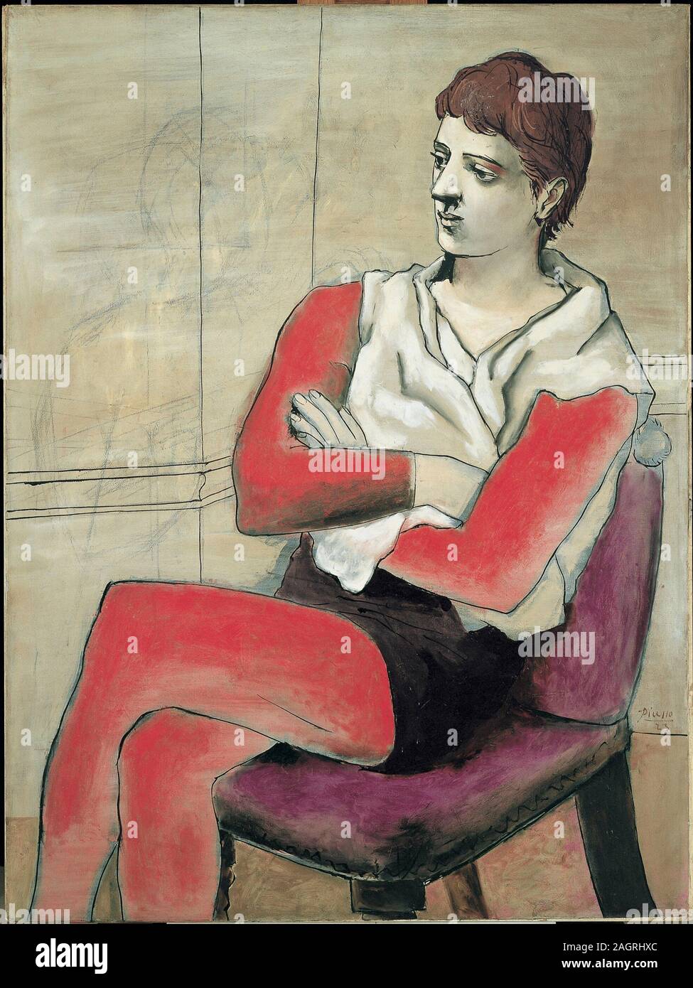 Saltimbanque assis, les bras croisés. Musée : Musée d'art Bridgestone Auteur : PABLO PICASSO. Banque D'Images