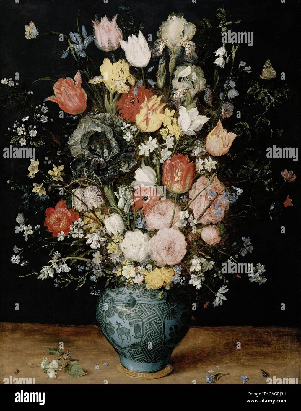Fleurs dans un vase bleu. Musée : l'histoire de l'Art Museum, Vienne. Auteur : Jan Brueghel l'ancien. Banque D'Images