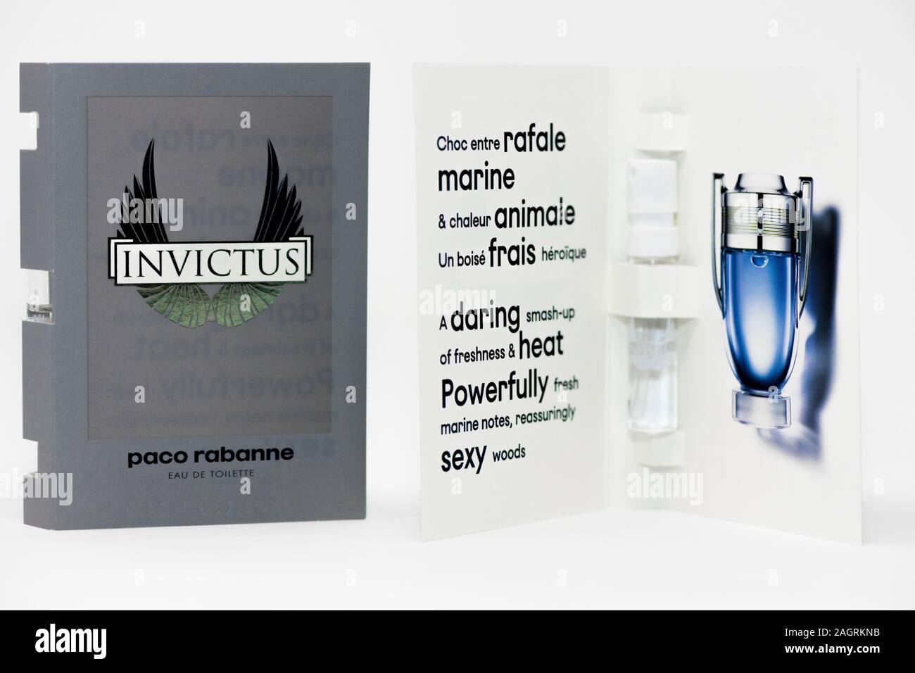 Petit donner échantillon de Paco Rabanne Invictus Eau de toilette naturels. Banque D'Images