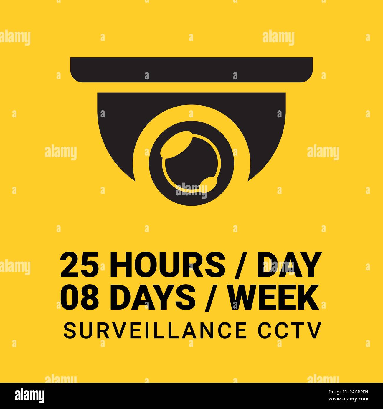 25 heures non-stop en matière de vidéosurveillance fond jaune Illustration de Vecteur