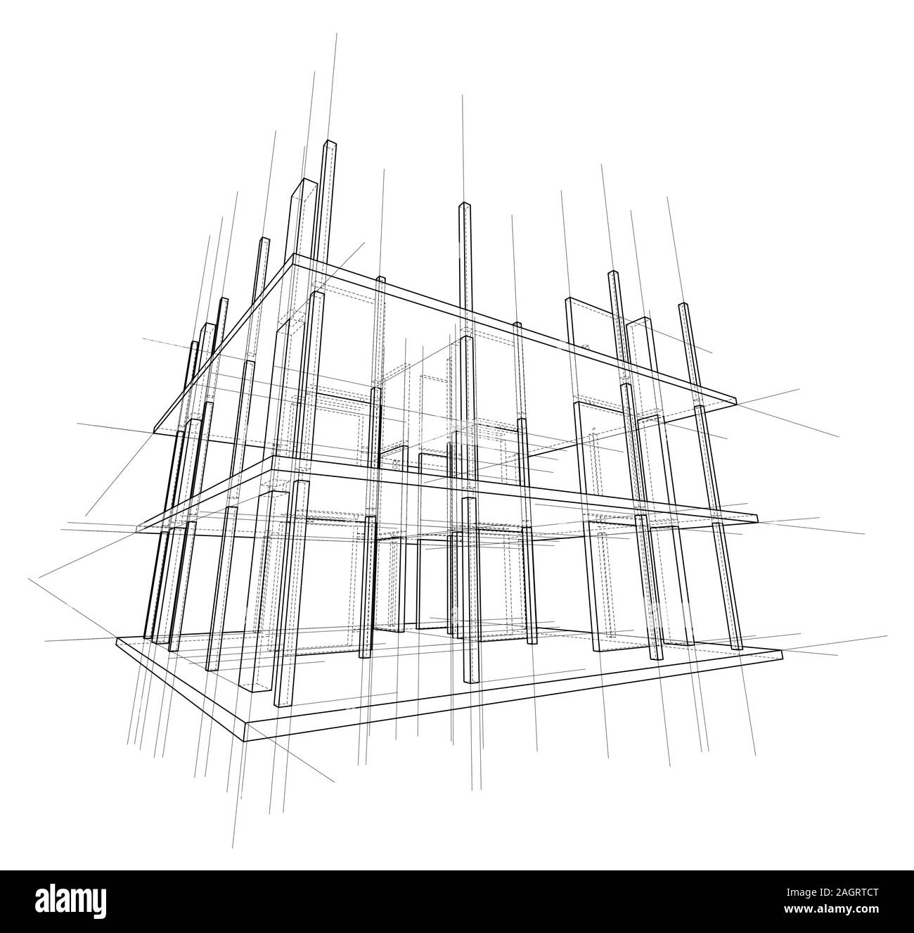 Dessin ou croquis d'une maison en construction. Site de construction. Ligne principale, d'épouser et auxiliaires. Fait à partir de vecteurs 3d. Illustration de Vecteur