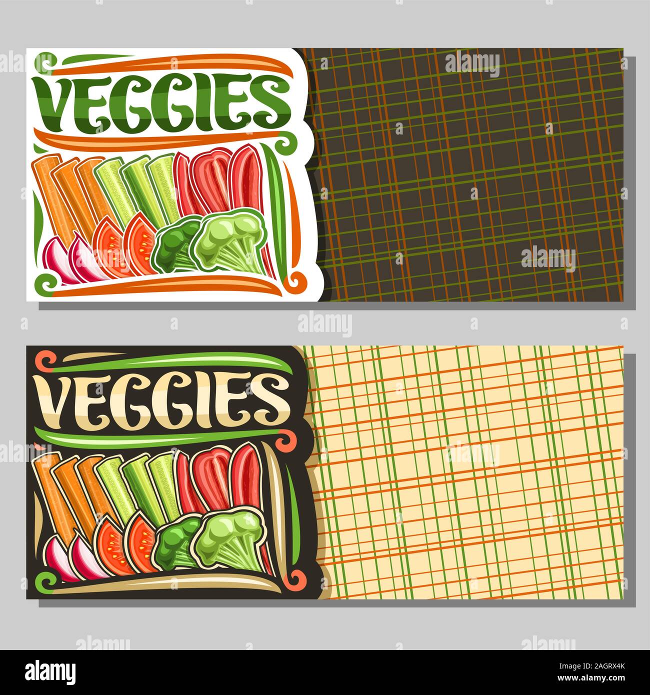 Modèle de scénario pour des légumes avec copie espace, mise en page avec le groupe de légumes crus dans une rangée, de caractère décoratif pour mot veggies, panneau pour farmer Illustration de Vecteur