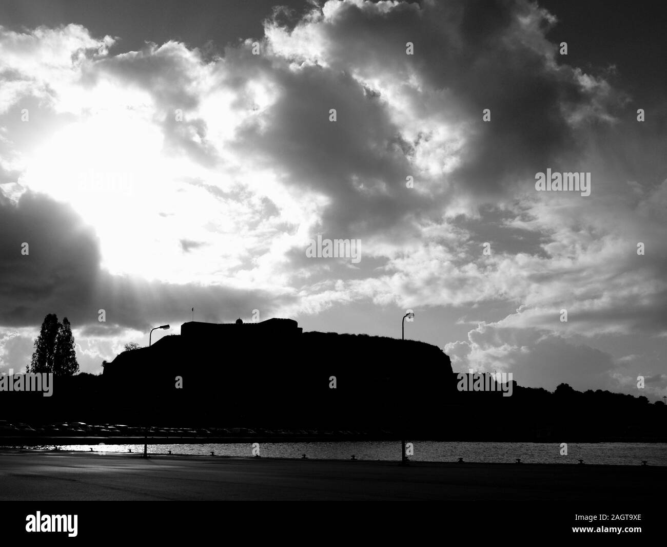 Image en noir et blanc de la Nouvelle forteresse, la ville de Corfou, Corfou, Grèce Banque D'Images