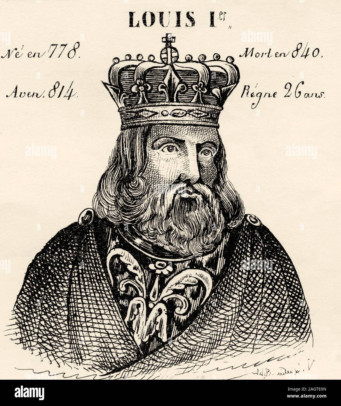 Portrait de Louis I Le pieux et débonnaire (778 - 840). Roi de France de 814 à 840. La dynastie carolingienne. Histoire de France, à partir de l'ouvrage Atlas d Banque D'Images