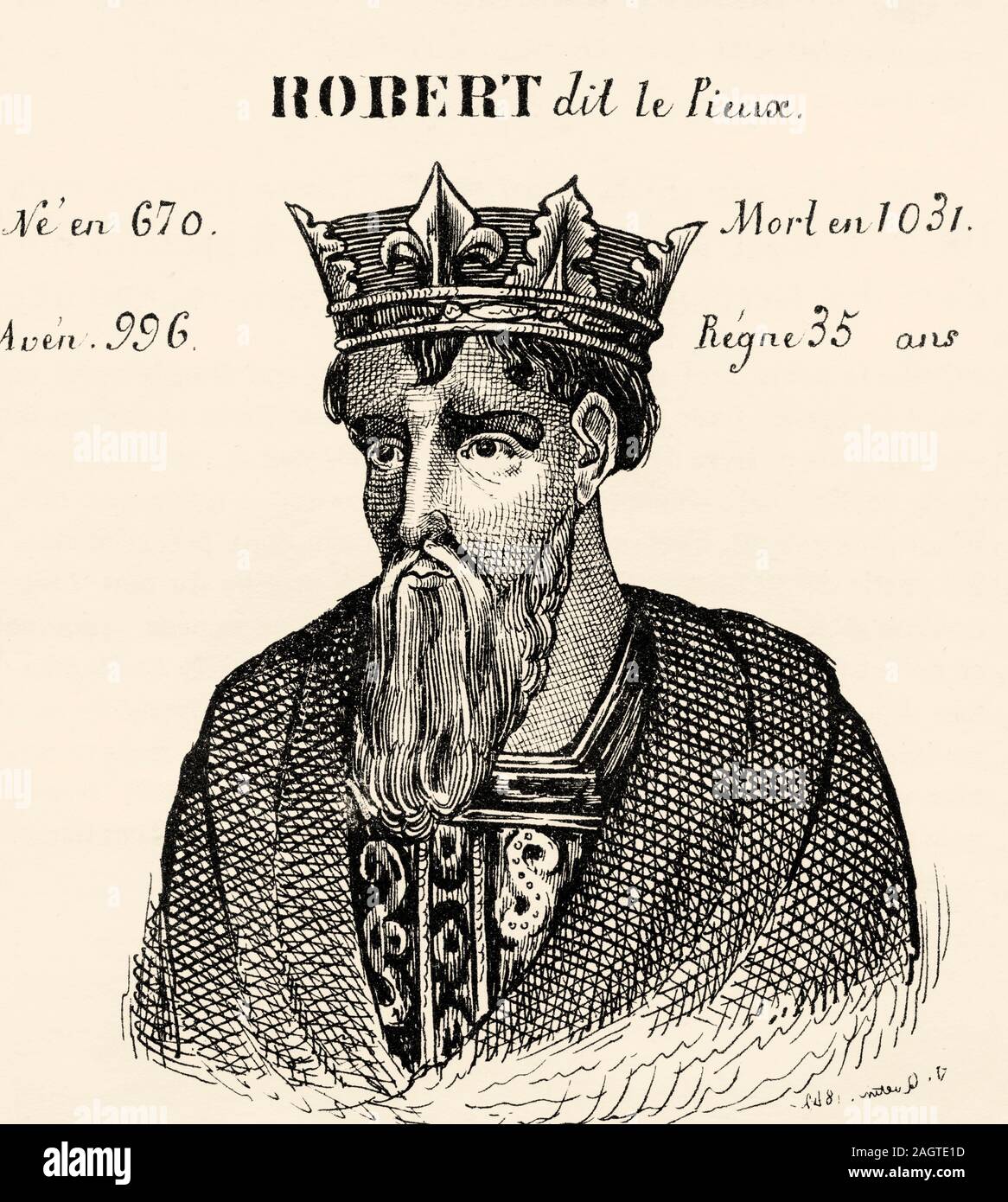 Portrait de Robert le Pieux, le Sage (670 - 1031). Roi de France de 996 à 1031. Maison de Capet Capétiens directs, ou Maison de la France. Histoire de Banque D'Images