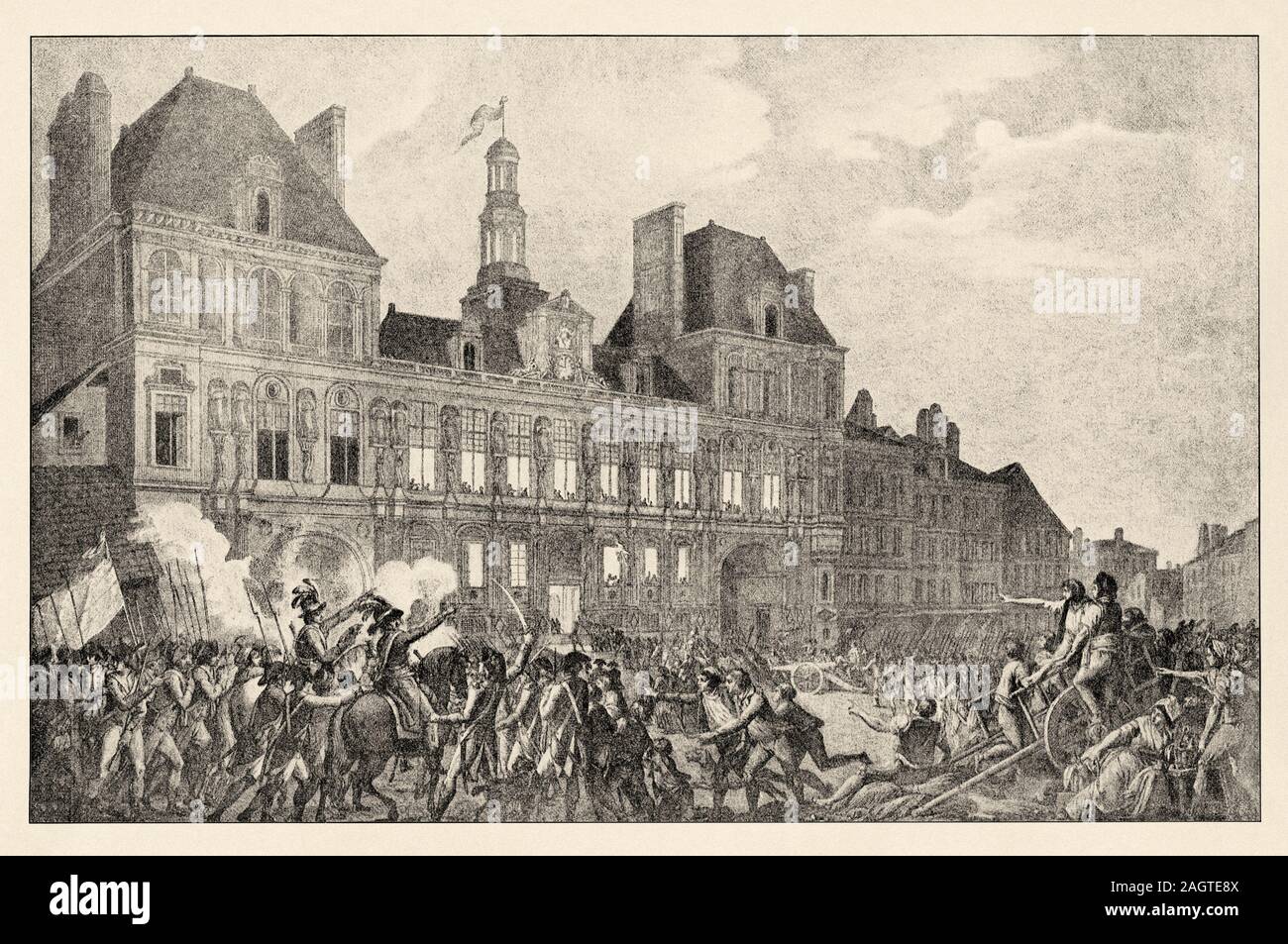 Robespierre, Saint-Just, Couthon et Hanriot prendre refuge dans l'Hôtel-de-Ville à Paris, le 9 Thermidor An II. Révolution française 18ème siècle. Histor Banque D'Images