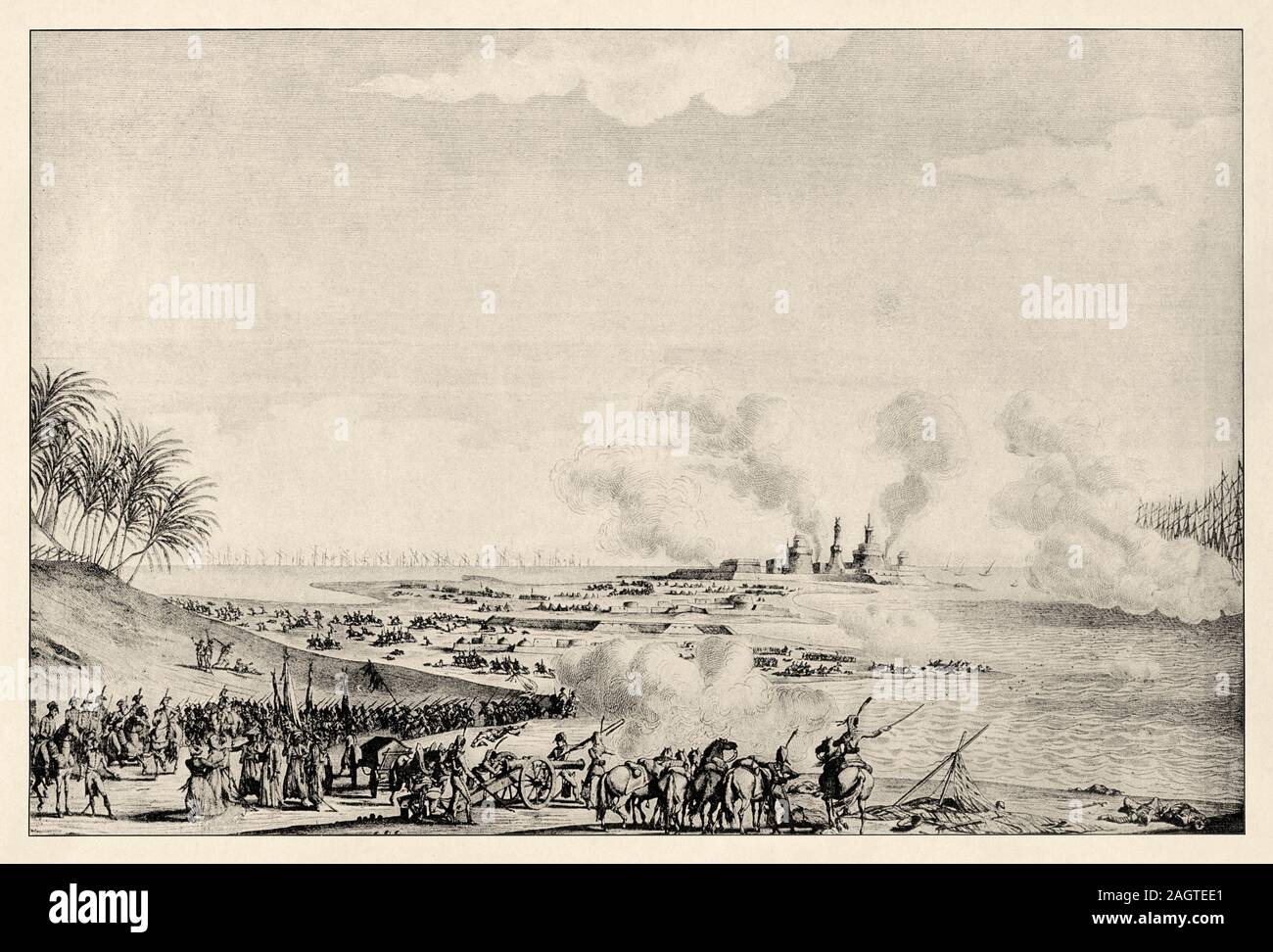Le Combat et la victoire de l'Aboukir, l'Égypte, 10 brumaire an 8., Bataille d'Aboukir le 25 juillet 1799. Histoire de France, la vieille image de l'illustration gravée Banque D'Images