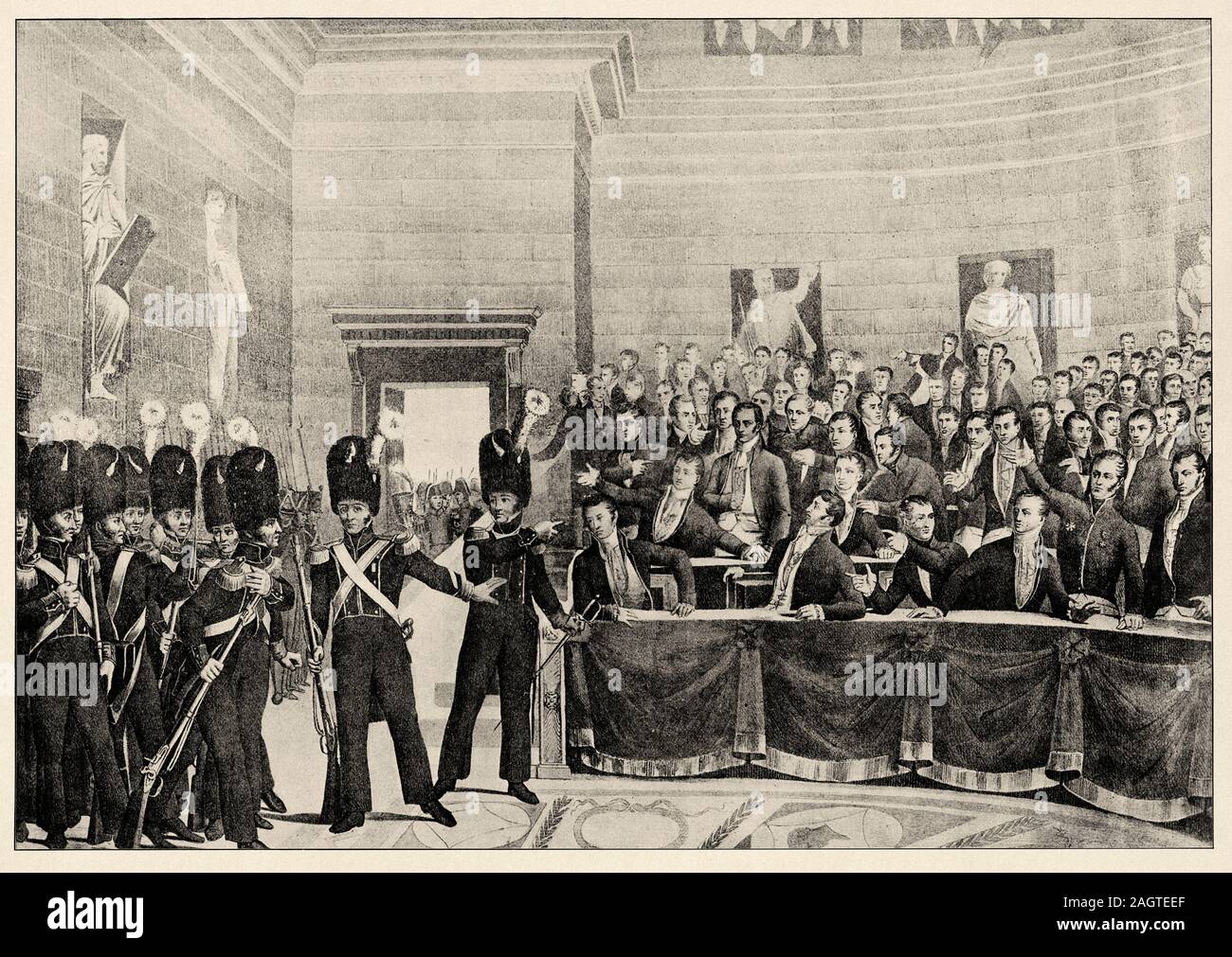 Manuel expulsé de la chambre des députés. Jacques-Antoine Manuel (10 décembre 1775 - 20 août 1827) est un avocat et homme politique libéral français o Banque D'Images