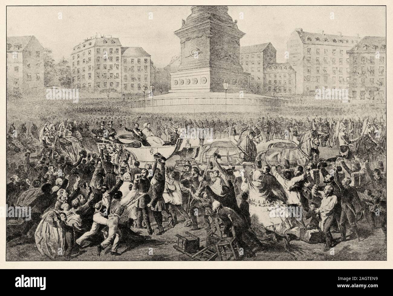 La guerre de l'Italie. Départ de Paris à partir de l'empereur Napoléon III pour l'armée d'Italie le 2 mai 1859. Histoire de France, ancienne illustration gravée imag Banque D'Images