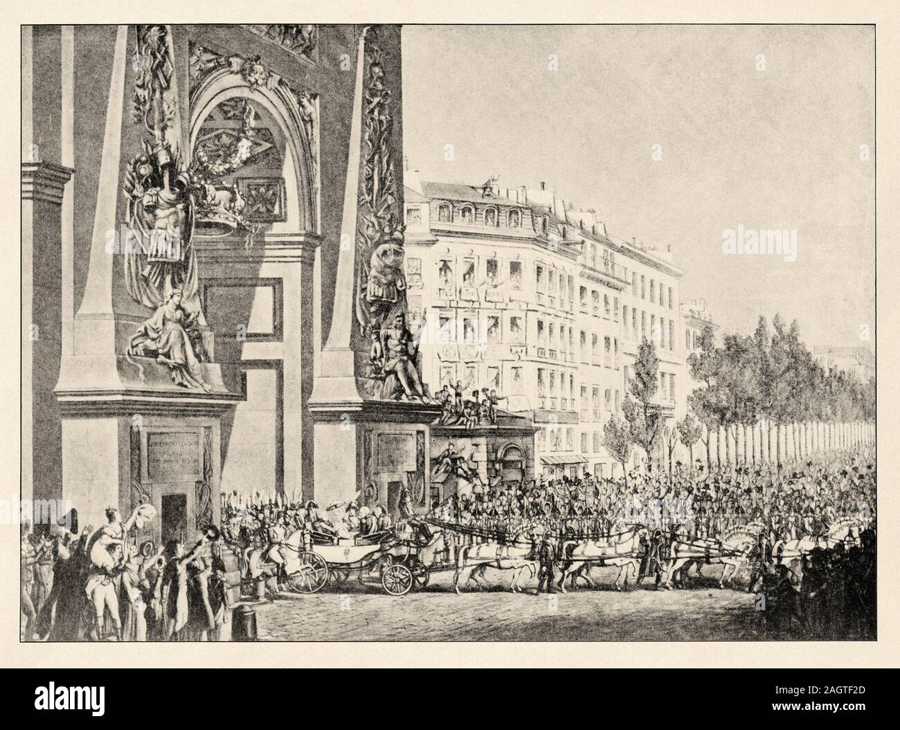 La restauration de la France. Entrée de Louis XVIII à Paris le 3 mai 1814. Histoire de France, ancienne gravée illustration libre du livre Histoire Banque D'Images