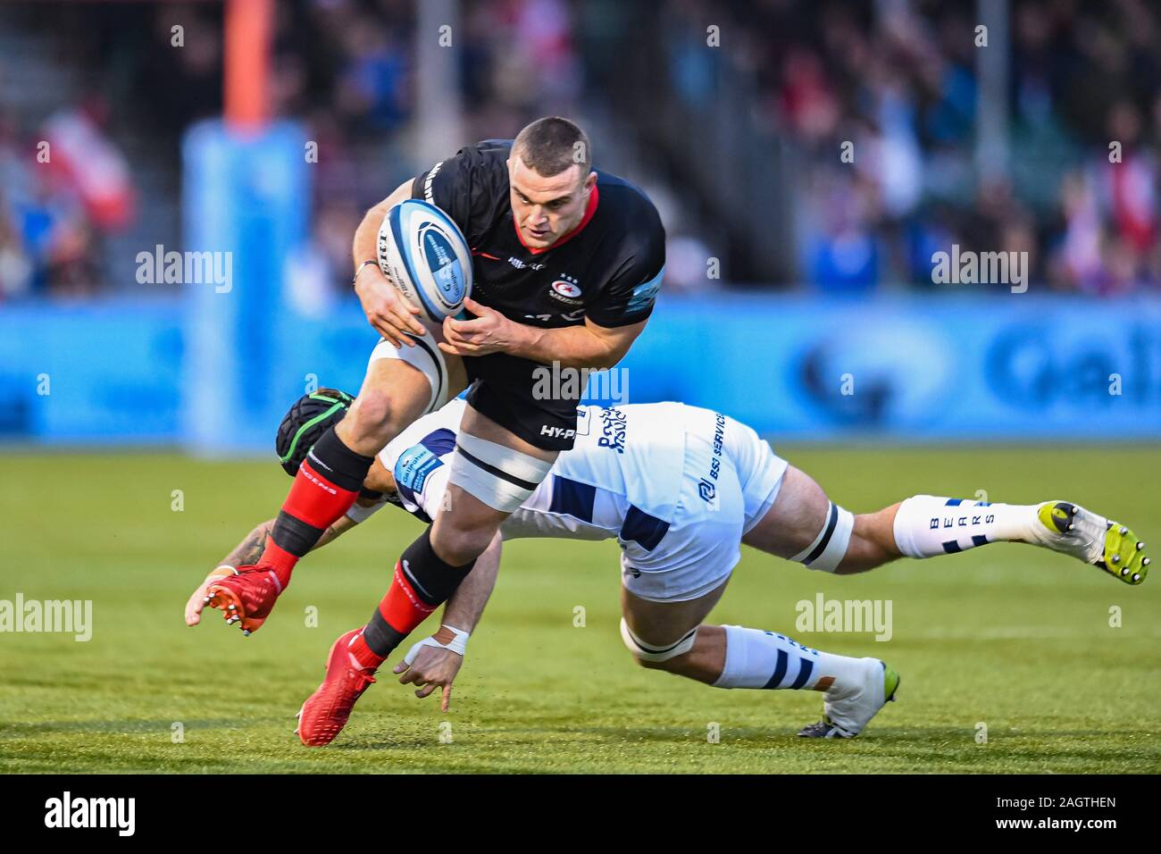 Londres, Royaume-Uni. Sep 20th, 2018. Ben Comte de Sarrasins est abordé au cours de Gallagher Premiership match de rugby entre Saracens vs Bristol porte de Allianz Park le jeudi 20 septembre 2018. Londres Angleterre . (Usage éditorial uniquement, licence requise pour un usage commercial. Aucune utilisation de pari, de jeux ou d'un seul club/ligue/dvd publications.) Crédit : Taka G Wu/Alamy Live News Banque D'Images