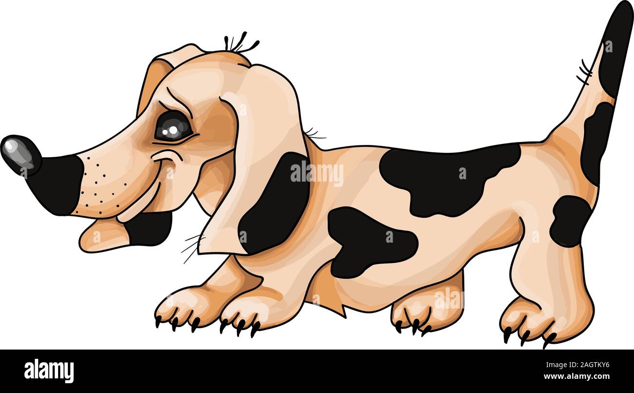 Teckel chien dans un fond rouge. Vector illustration. Illustration de Vecteur