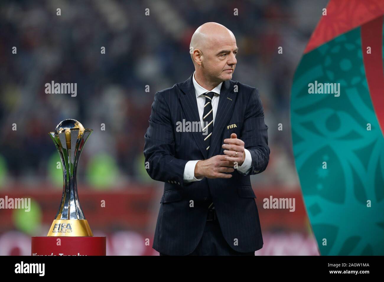 Doha, Qatar. Dec 21, 2019. Le Président de la Fifa, Gianni Infantino durant la finale de la Coupe du Monde des Clubs d'Angleterre entre Liverpool et Flamengo du Brésil. Le jeu a été joué au Khalifa International Stadium de Doha (Qatar) Le 21 Dec 2019. Credit : PSP Sport Press Photo. /Alamy Live News Banque D'Images