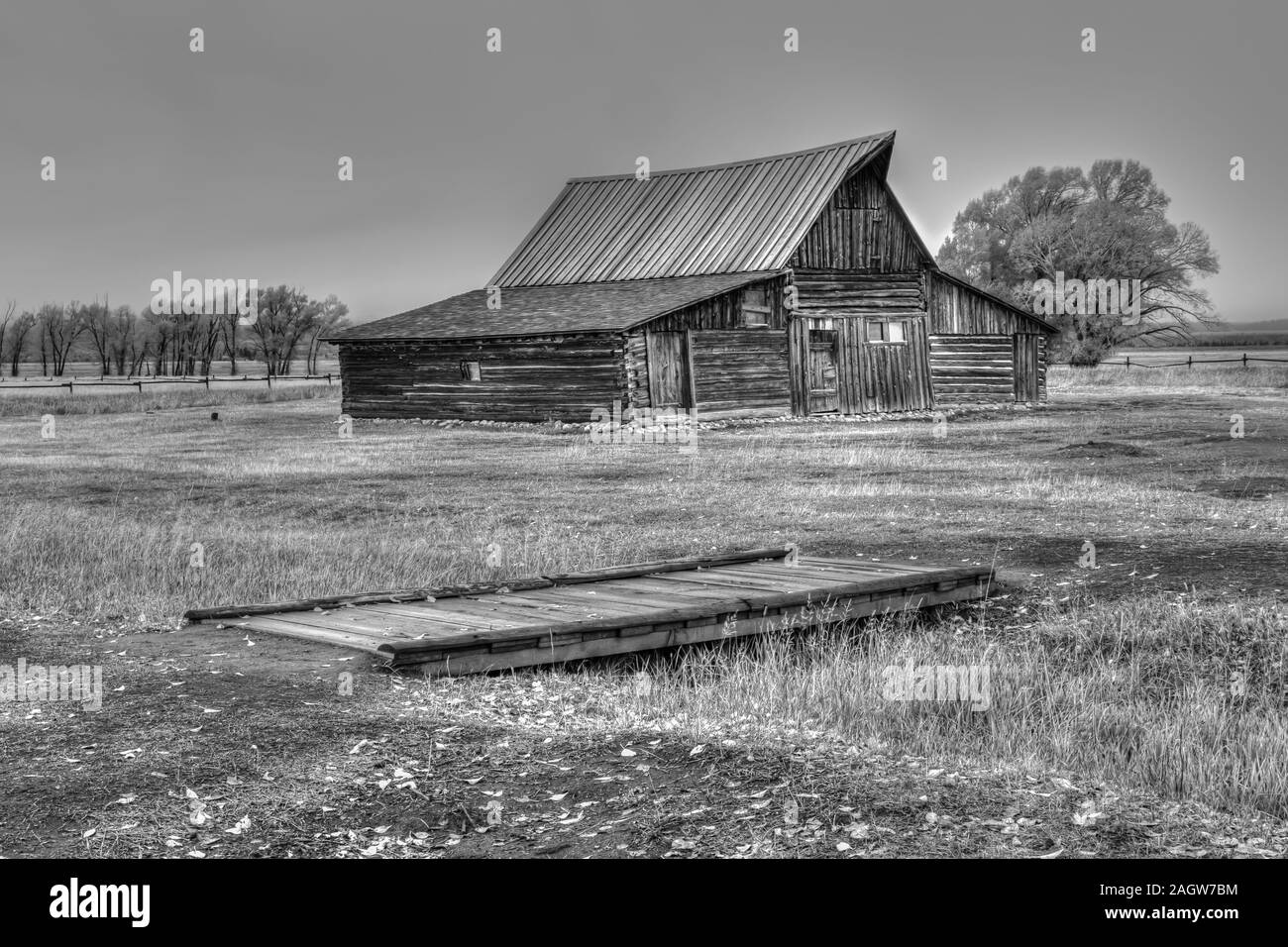 Le noir et blanc de la vieille grange Mormon dans Jackson Wyoming Banque D'Images