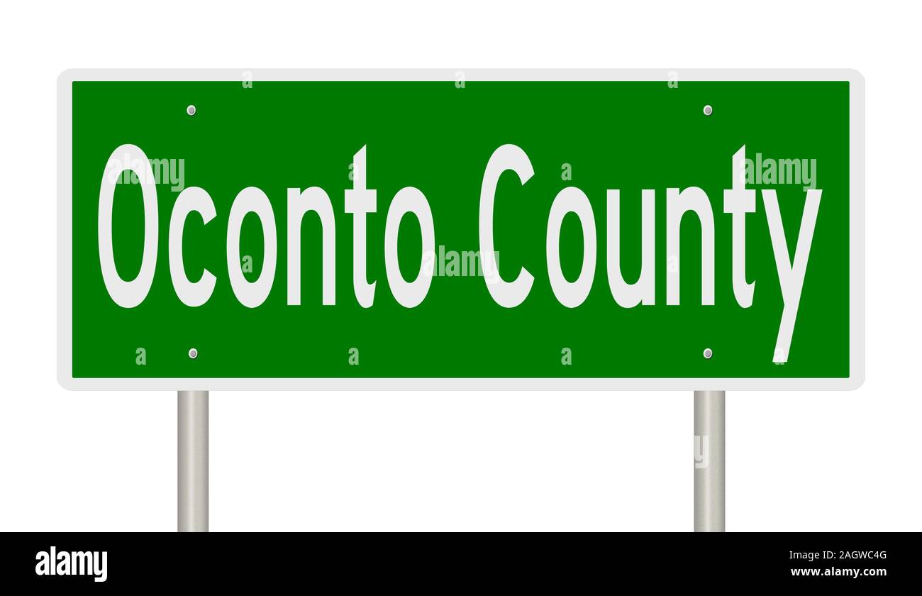 D'un rendu 3d vert panneau routier pour Oconto Comté Banque D'Images