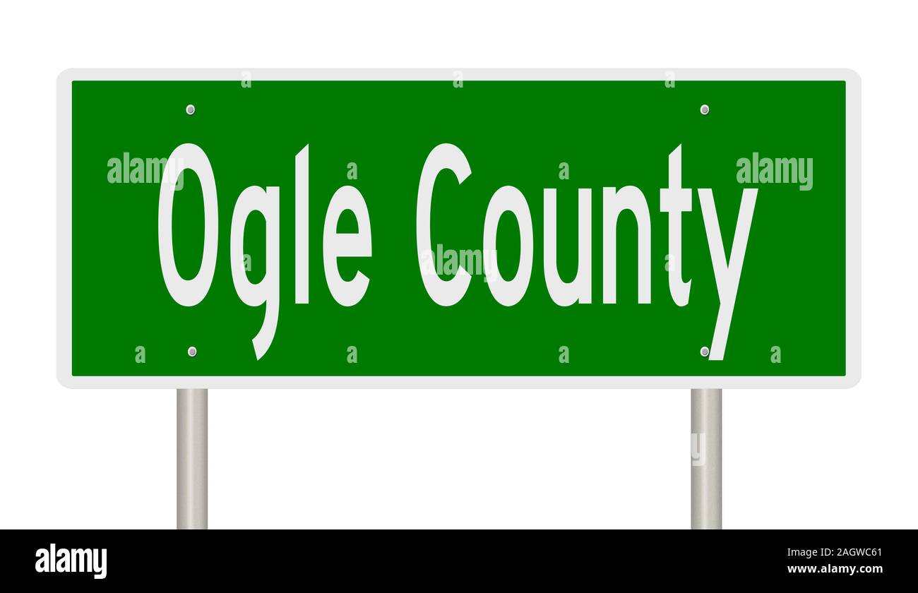 D'un rendu 3d vert panneau routier pour Ogle Comté Banque D'Images