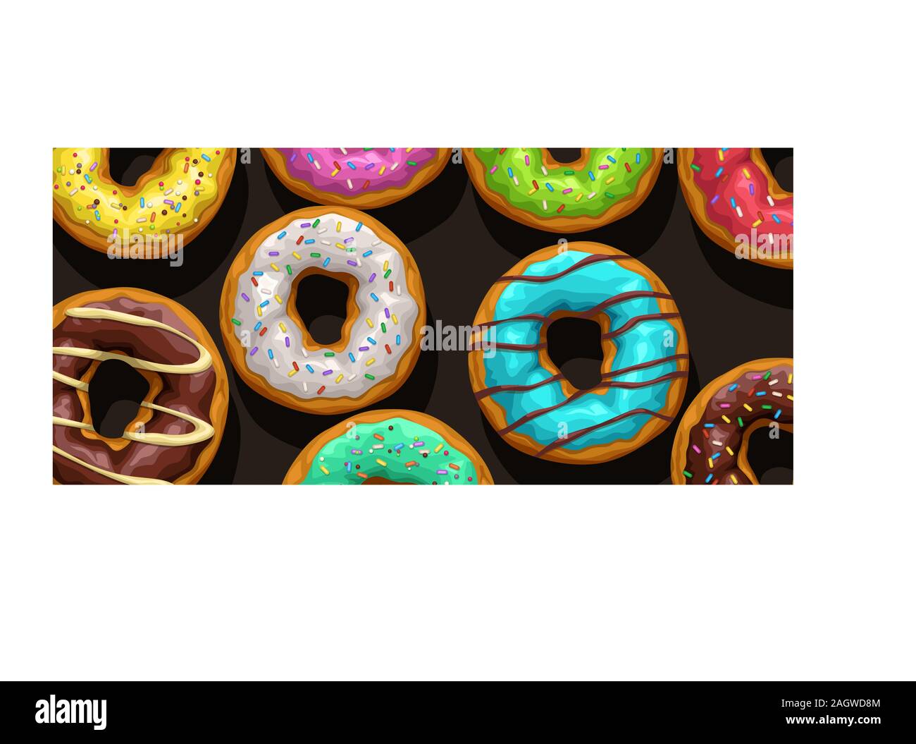 Donuts colorés sur fond noir Illustration de Vecteur