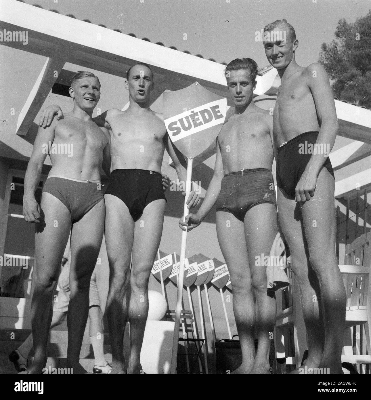 Voici de gauche à droite. Göran Larsson, Per-Olof Per-Olof Östrand, Olsson, Martin Lundén, conformément à la liste des résultats, Olle Johansson, au lieu de Göran Larsson, était un nageur dans le quatuor gagnant Banque D'Images