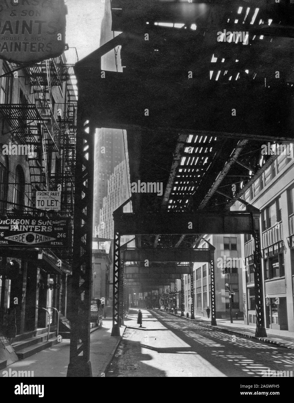 La voie ferrée surélevée : 2e et 3e Avenue, à la deuxième de W. & Pearl St., Manhattan Banque D'Images