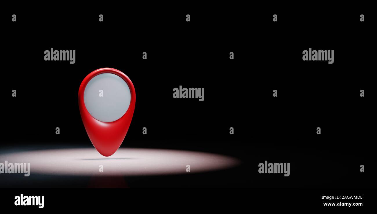 Pointeur de carte en lumière rouge sur fond noir avec copie espace 3D Illustration Banque D'Images