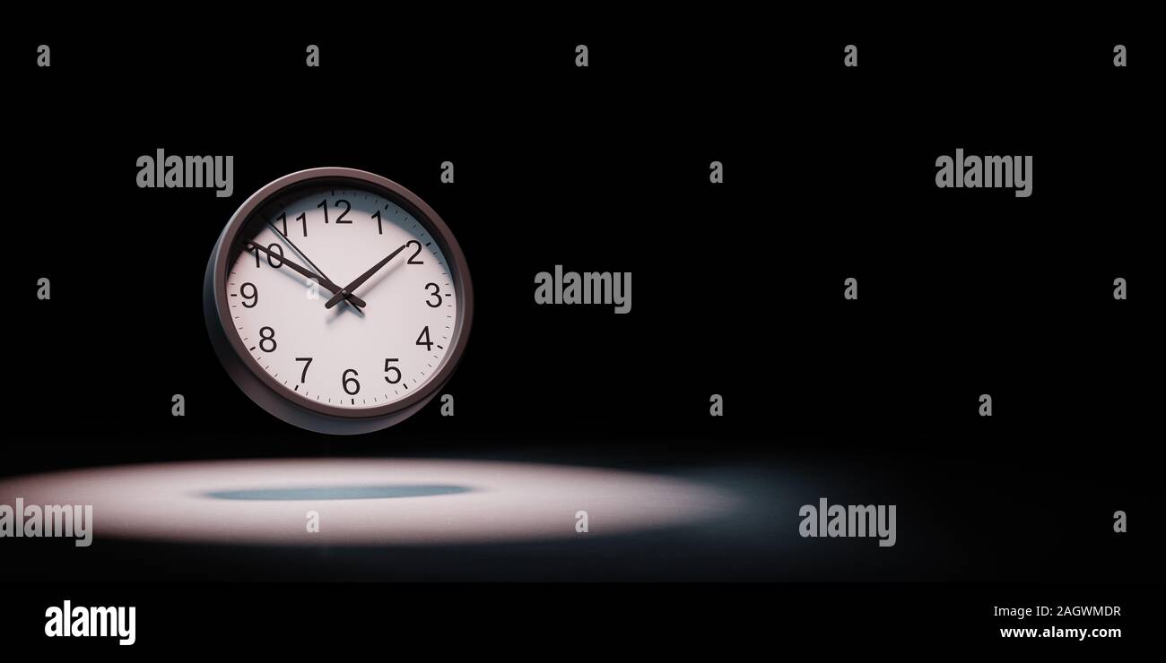 Horloge analogique en lumière noire sur fond noir avec copie espace 3D Illustration Banque D'Images