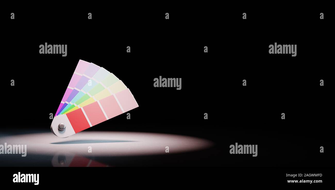 Les couleurs Pantone a mis en lumière l'échantillonneur sur fond noir avec copie espace 3D Illustration Banque D'Images