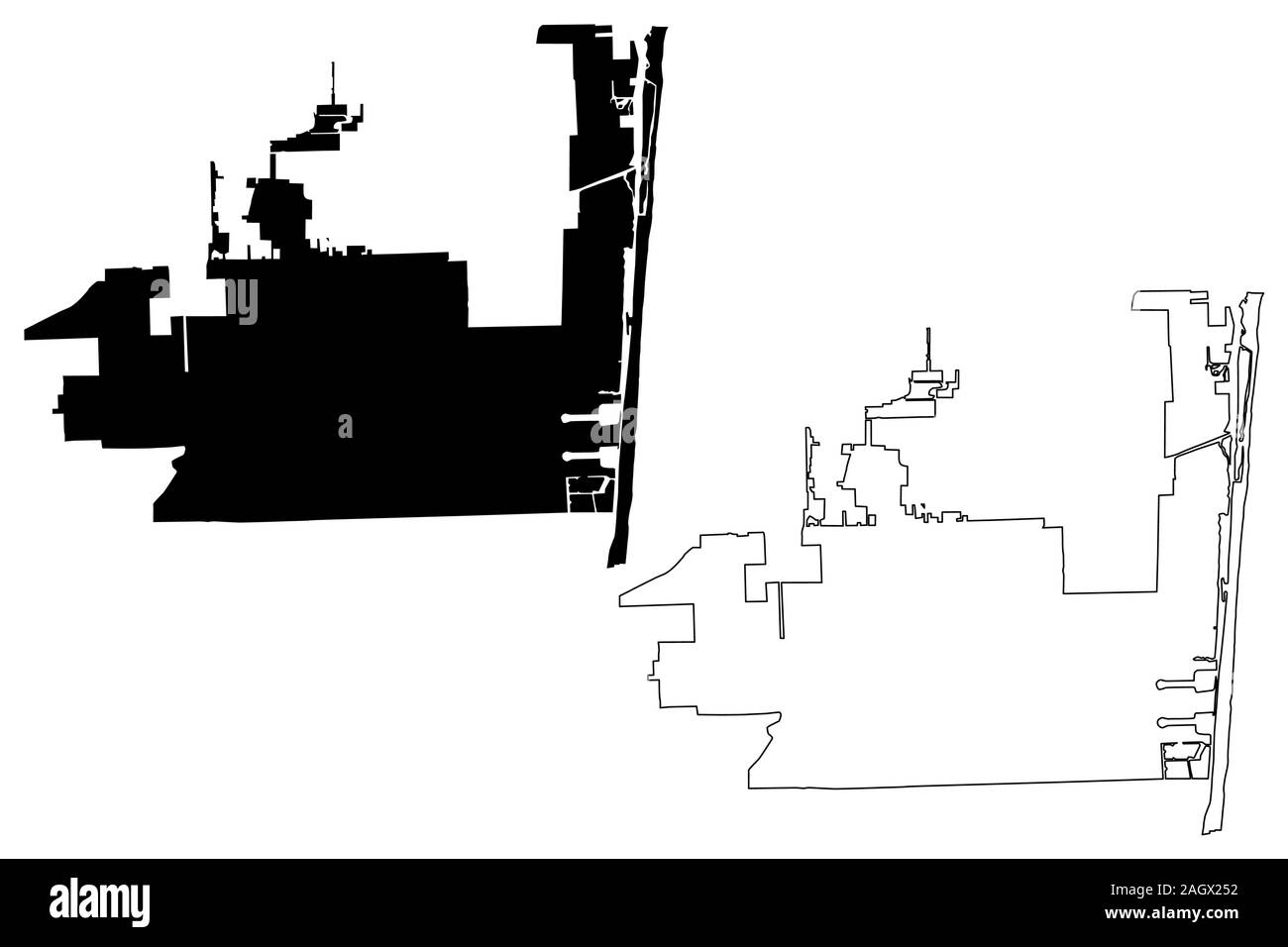 Ville de Hollywood, Floride (États-Unis villes, United States of America, USA) site vector illustration, croquis gribouillis d'Hollywood City map Illustration de Vecteur