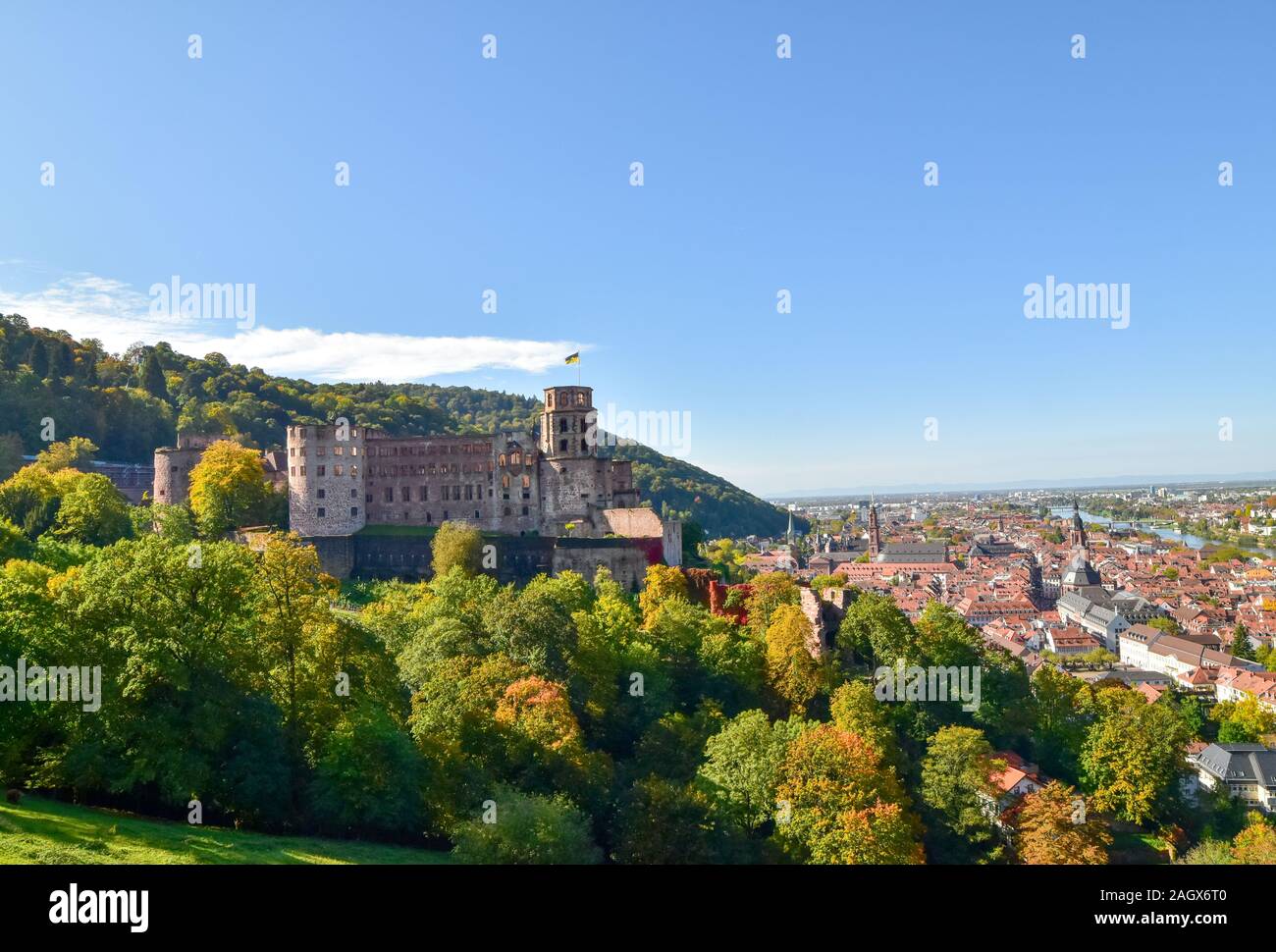 Vue panoramique sur Heidelberg avec château. Banque D'Images