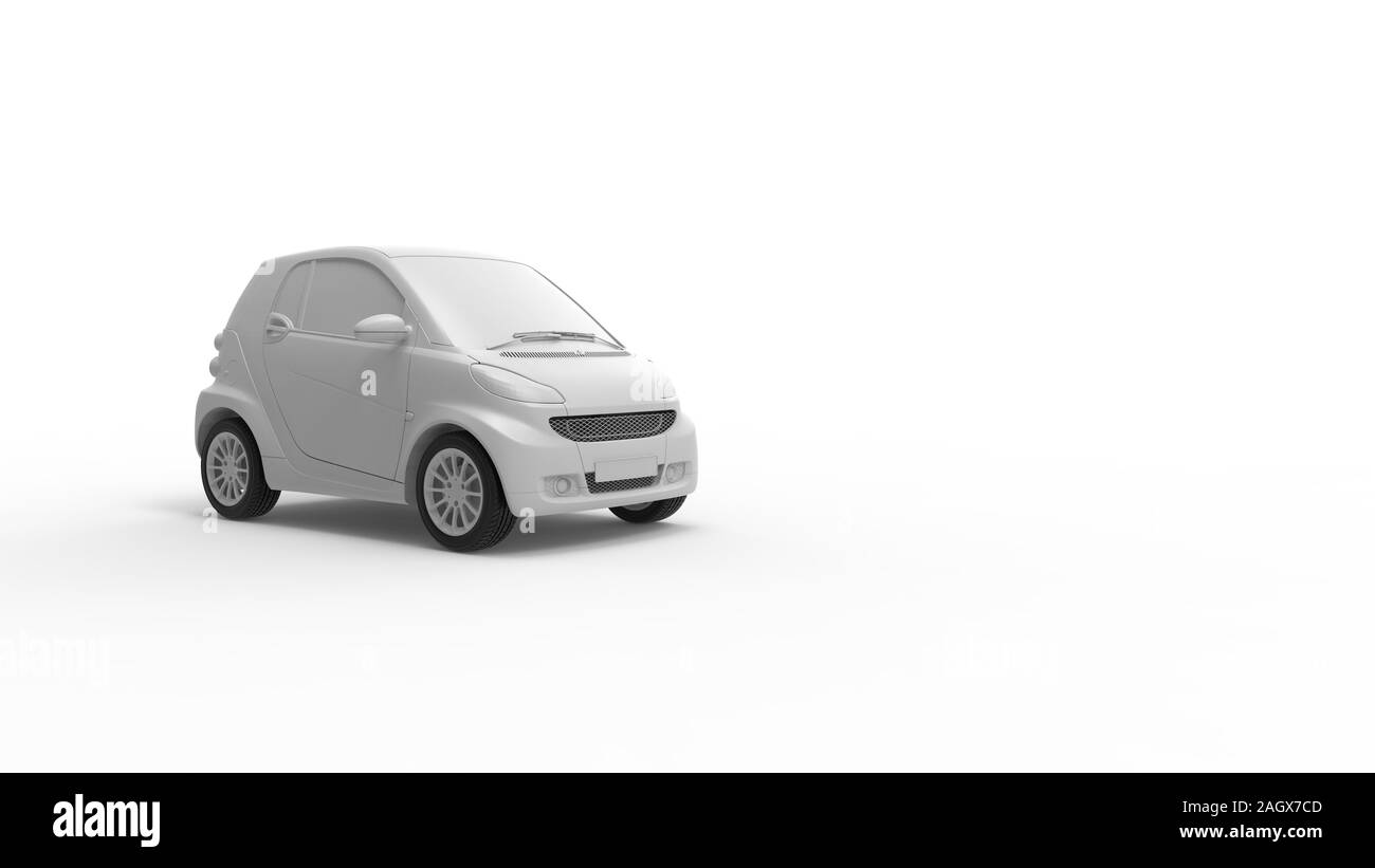 Le rendu 3D d'une petite voiture électrique urbaine ville isolé en fond blanc Banque D'Images