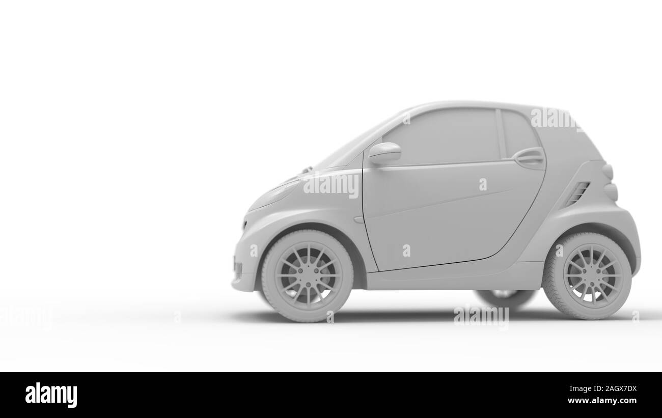 Le rendu 3D d'une petite voiture électrique urbaine ville isolé en fond blanc Banque D'Images