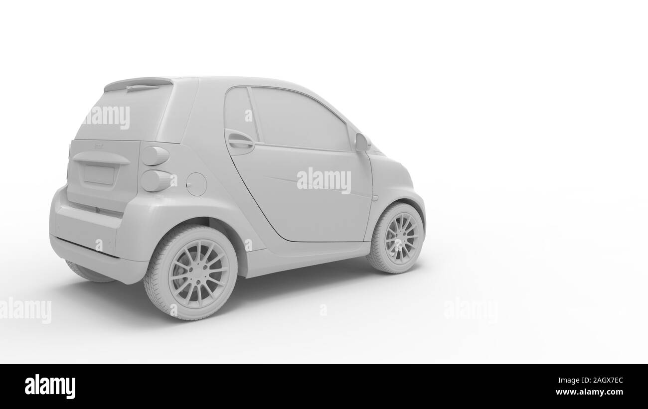 Le rendu 3D d'une petite voiture électrique urbaine ville isolé en fond blanc Banque D'Images