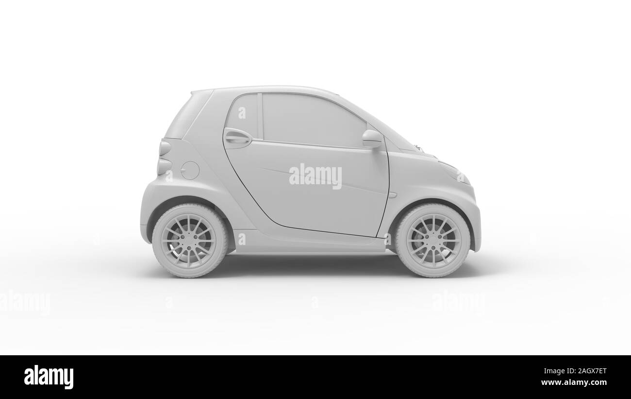 Le rendu 3D d'une petite voiture électrique urbaine ville isolé en fond blanc Banque D'Images