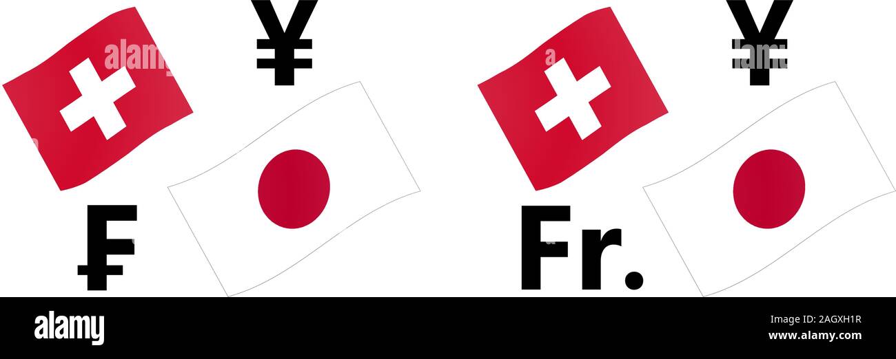 Paire de devises Forex CHFJPY. vector illustration Drapeau japonais et suisse, avec Franc et Yen symbol. Illustration de Vecteur